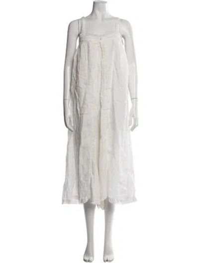 Pre-owned Black Crane Linen Square Neckline Jumpsuit In White