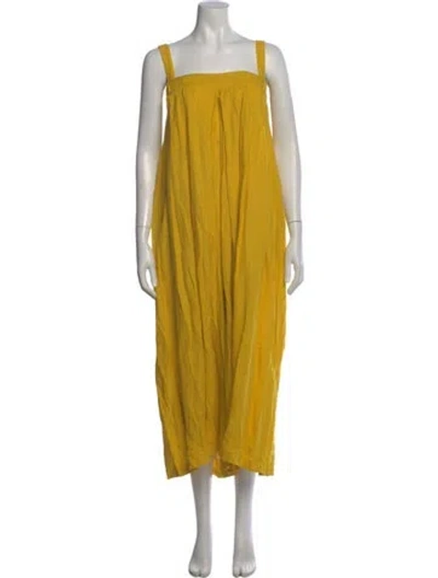 Pre-owned Black Crane Linen Square Neckline Jumpsuit In Yellow