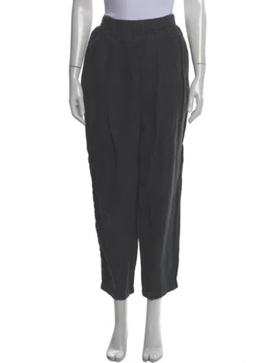Pre-owned Black Crane Linen Straight Leg Pants In Gray