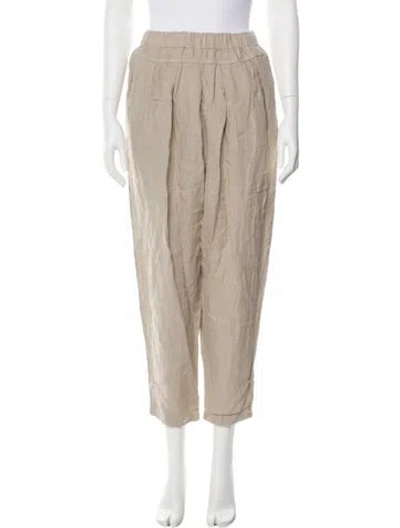 Pre-owned Black Crane Linen Straight Leg Pants In Neutral