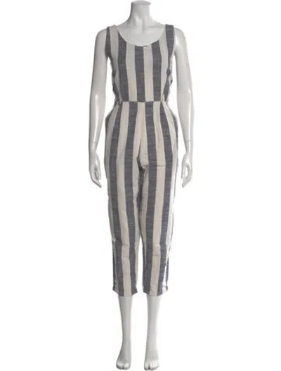 Pre-owned Black Crane Linen Striped Jumpsuit In Gray