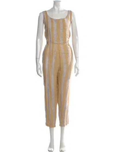 Pre-owned Black Crane Linen Striped Jumpsuit In Neutrals
