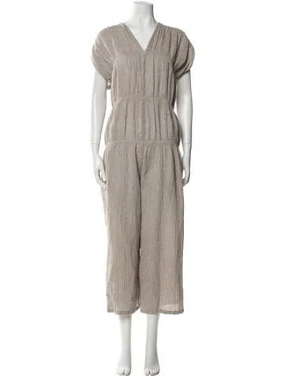 Pre-owned Black Crane Linen V-neck Jumpsuit In Neutral