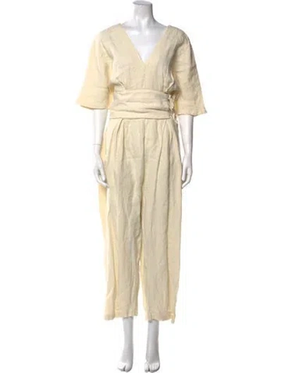 Pre-owned Black Crane Linen V-neck Jumpsuit In Neutral