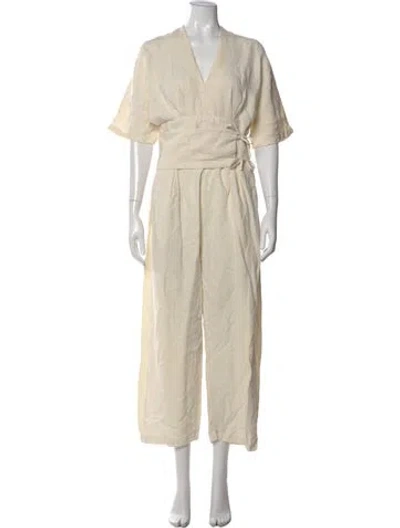 Pre-owned Black Crane Linen V-neck Jumpsuit In Neutral