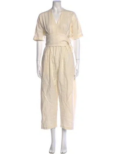 Pre-owned Black Crane Linen V-neck Jumpsuit In Neutral