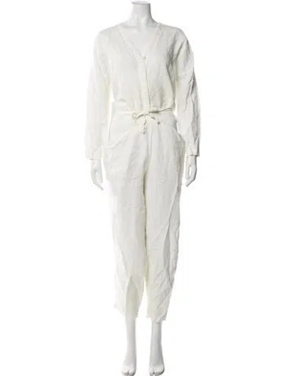 Pre-owned Black Crane Linen V-neck Jumpsuit In Neutrals