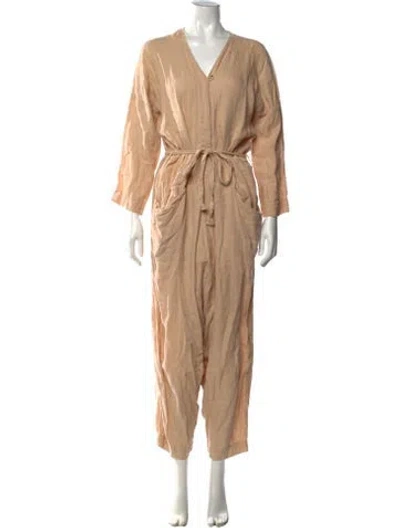 Pre-owned Black Crane Linen V-neck Jumpsuit In Neutrals
