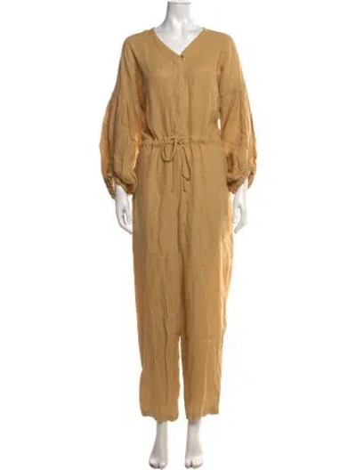 Pre-owned Black Crane Linen V-neck Jumpsuit In Neutrals