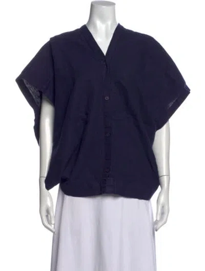 Pre-owned Black Crane Linen V-neck Top In Black