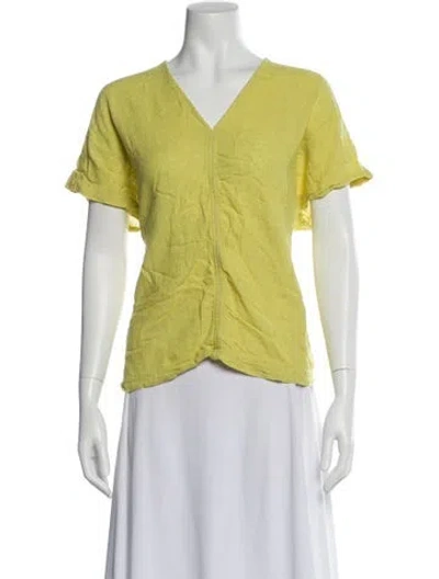 Pre-owned Black Crane Linen V-neck Top In Yellow