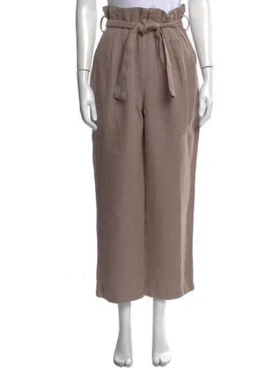 Pre-owned Black Crane Linen Wide Leg Pants In Brown