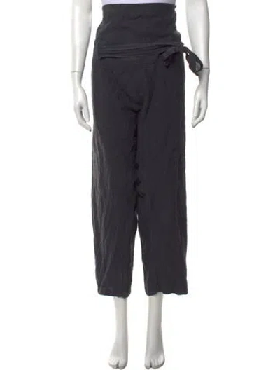 Pre-owned Black Crane Linen Wide Leg Pants In Gray