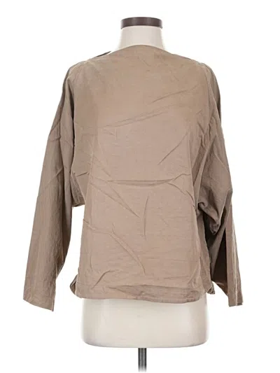 Pre-owned Black Crane Long Sleeve Blouse In Tan