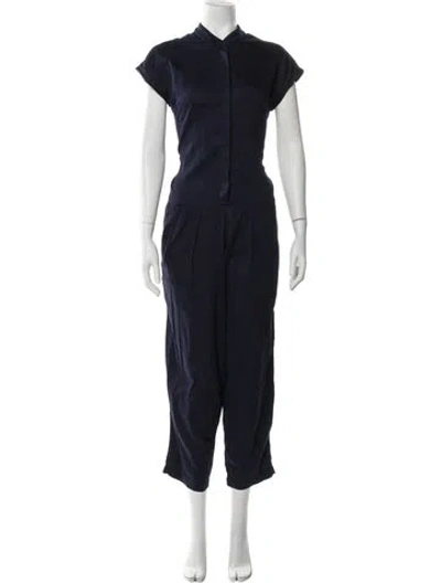 Pre-owned Black Crane Mock Neck Jumpsuit In Blue