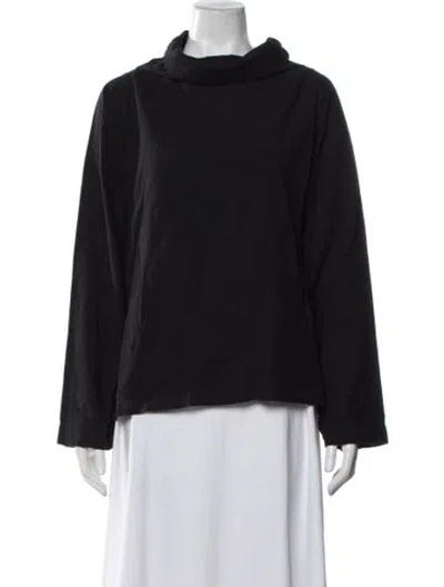 Pre-owned Black Crane Mock Neck Long Sleeve Top In Black