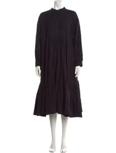 Pre-owned Black Crane Mock Neck Midi Length Dress In Black