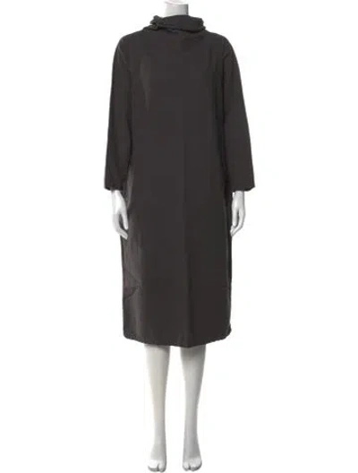 Pre-owned Black Crane Mock Neck Midi Length Dress In Gray