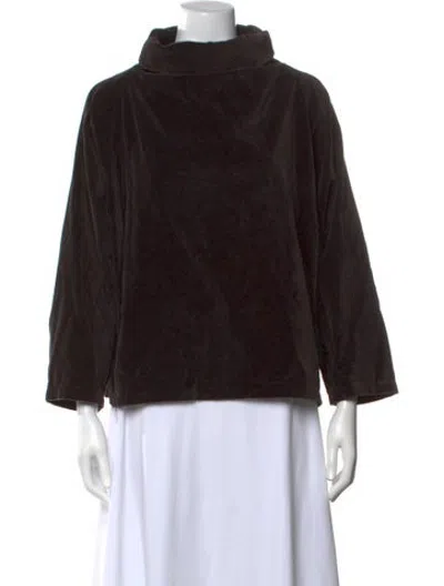 Pre-owned Black Crane Mock Neck Three-quarter Sleeve Top In Black