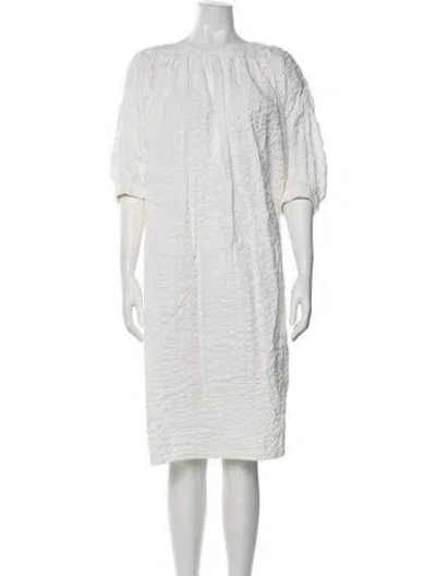Pre-owned Black Crane Off-the-shoulder Knee-length Dress In White