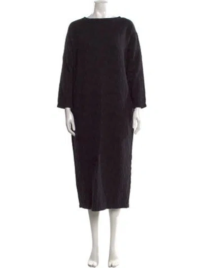 Pre-owned Black Crane Patterned Long Dress In Black