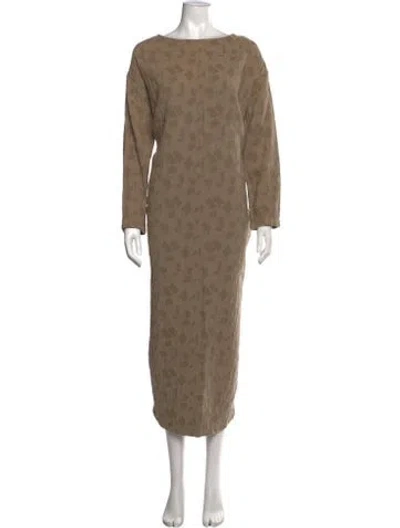 Pre-owned Black Crane Patterned Long Dress In Brown