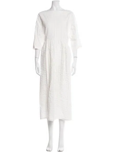 Pre-owned Black Crane Patterned Midi Length Dress In White