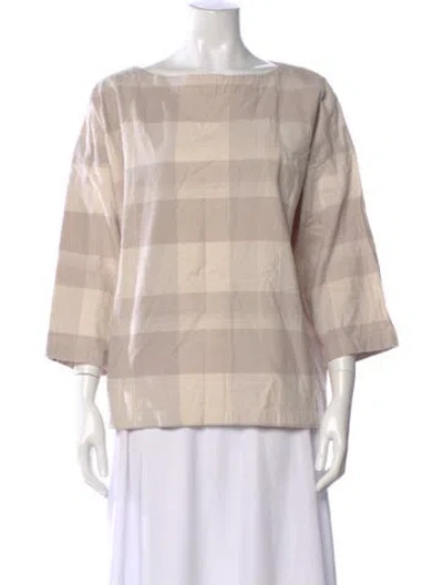 Pre-owned Black Crane Plaid Print Bateau Neckline Top In Neutral