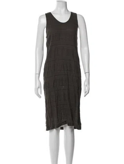 Pre-owned Black Crane Plaid Print Knee-length Dress In Green