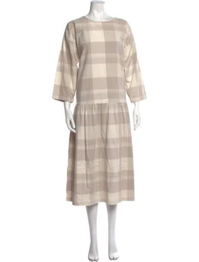 Pre-owned Black Crane Plaid Print Long Dress In Neutrals