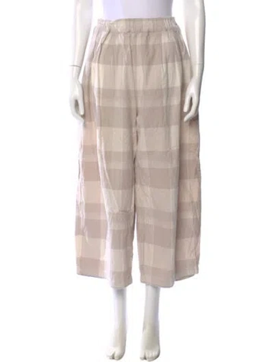 Pre-owned Black Crane Plaid Print Wide Leg Pants In Neutral