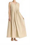 Black Crane Pleated V Neck Maxi Dress In Oyster In White