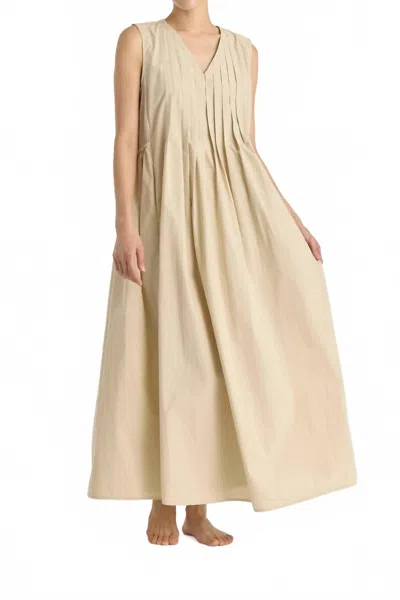 Black Crane Pleated V Neck Maxi Dress In Oyster In White