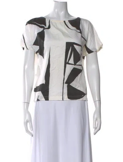 Pre-owned Black Crane Printed Crew Neck Top In White