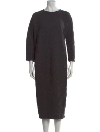 Pre-owned Black Crane Printed Midi Length Dress In Gray