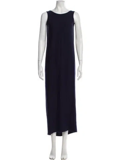 Pre-owned Black Crane Scoop Neck Long Dress In Blue