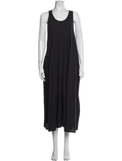 Pre-owned Black Crane Scoop Neck Long Dress In Blue