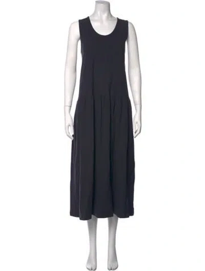 Pre-owned Black Crane Scoop Neck Long Dress In Blue