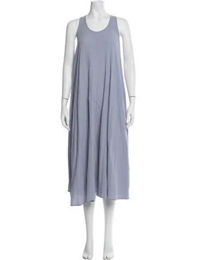 Pre-owned Black Crane Scoop Neck Long Dress In Blue
