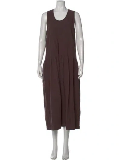 Pre-owned Black Crane Scoop Neck Long Dress In Brown