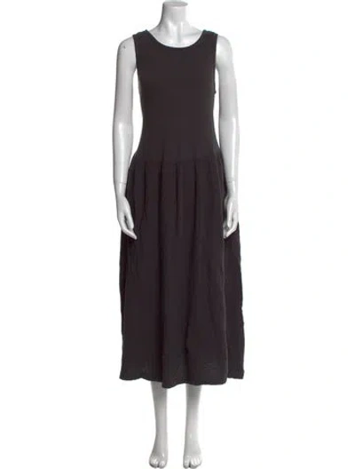 Pre-owned Black Crane Scoop Neck Long Dress In Gray