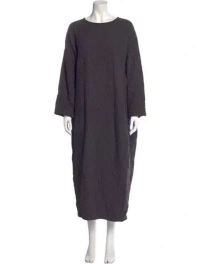 Pre-owned Black Crane Scoop Neck Long Dress In Gray