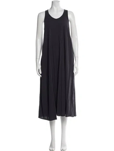 Pre-owned Black Crane Scoop Neck Long Dress In Gray