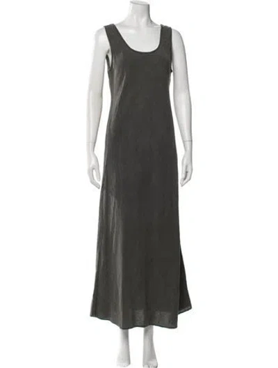 Pre-owned Black Crane Scoop Neck Long Dress In Green
