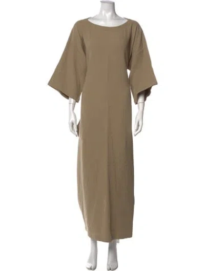 Pre-owned Black Crane Scoop Neck Long Dress In Neutrals