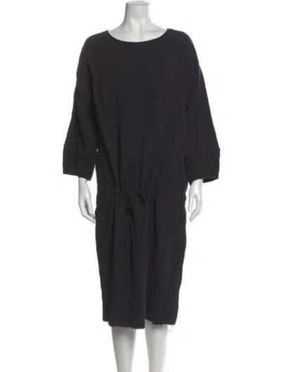 Pre-owned Black Crane Scoop Neck Midi Length Dress In Black