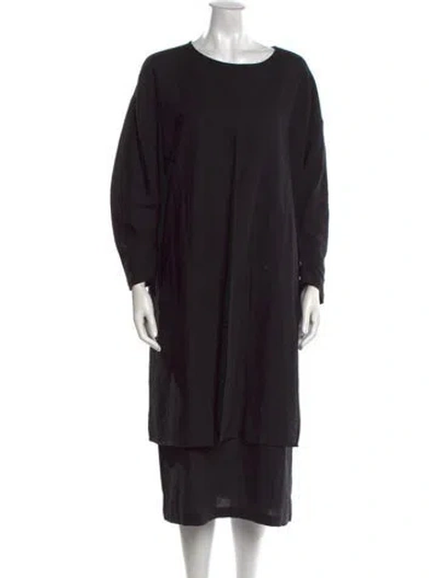 Pre-owned Black Crane Scoop Neck Midi Length Dress In Black