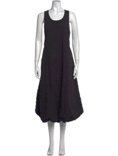 Pre-owned Black Crane Scoop Neck Midi Length Dress In Black