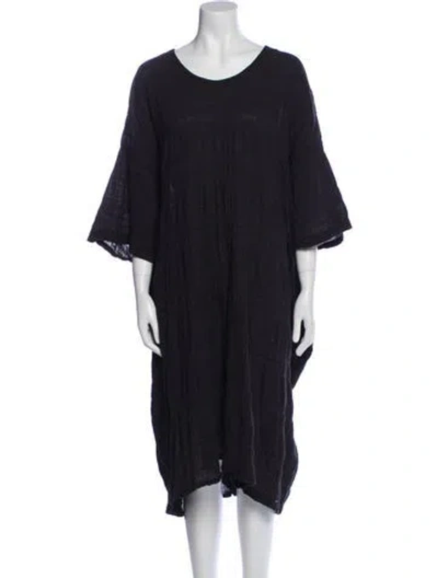 Pre-owned Black Crane Scoop Neck Midi Length Dress In Blue