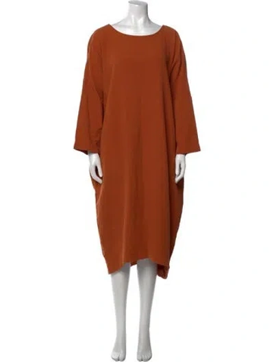 Pre-owned Black Crane Scoop Neck Midi Length Dress In Brown